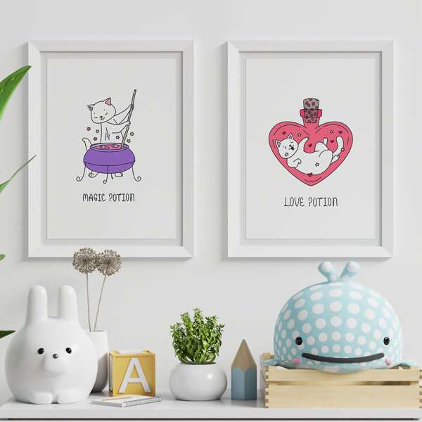 

2pcs Cartoon Graphic Unframed Painting, Multicolor