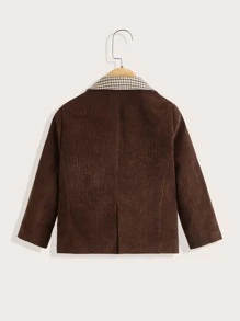 SHEIN 小男童格紋翻蓋細節西裝領外套