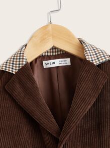 SHEIN 小男童格紋翻蓋細節西裝領外套