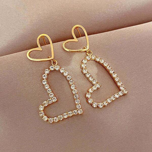 

Rhinestone Heart Decor Drop Earrings, Gold