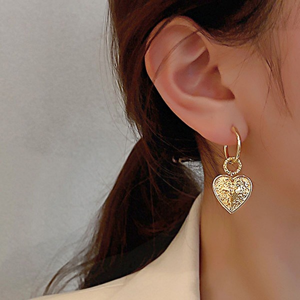 

Heart Drop Earrings, Gold