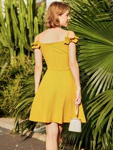 MIUSOL 褶邊挖肩前收褶洋裝 - 黃色 - 查看 2