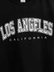 SHEIN Tween Girl Short Sleeve Round Neck Knit T-Shirt With Letter Print - Black - View 4