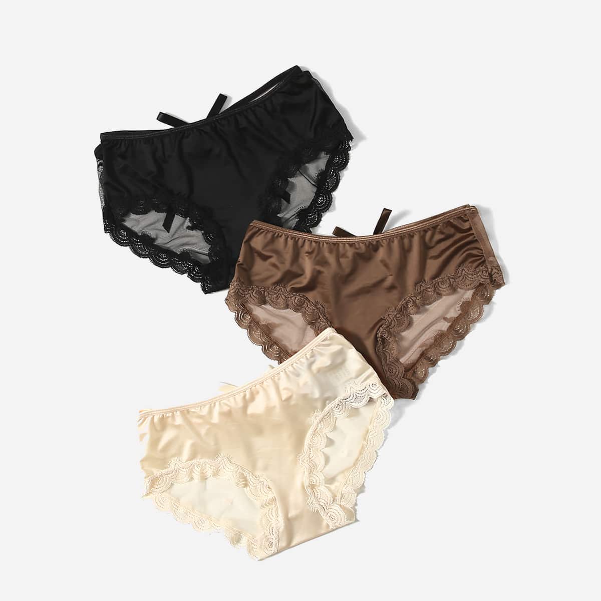 

3pack Heart Print Lace Trim Panty Set, Multicolor
