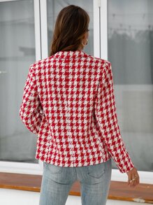 Blazer con estampado de pata de gallo con diseño con bolsillo - Rojo y blanco - Ver 2