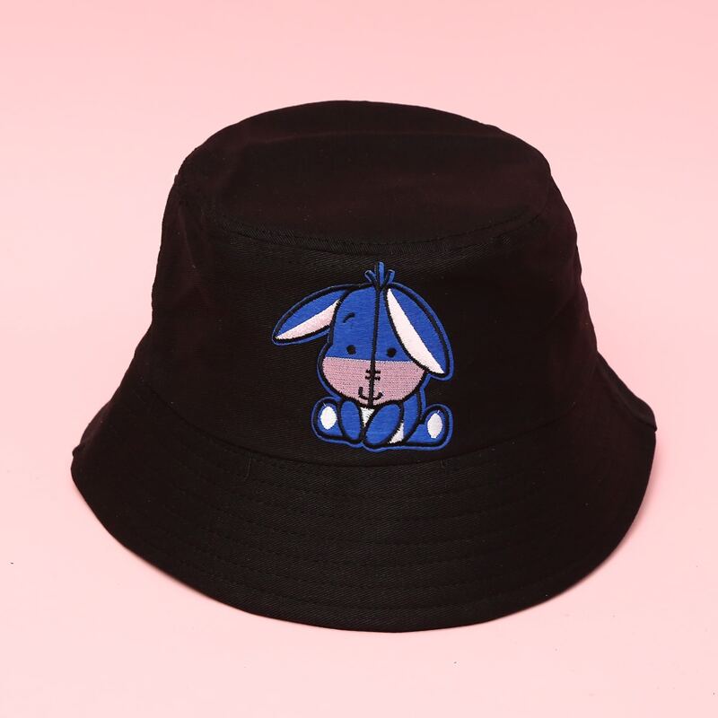 

Cartoon Embroidered Bucket Hat, Black