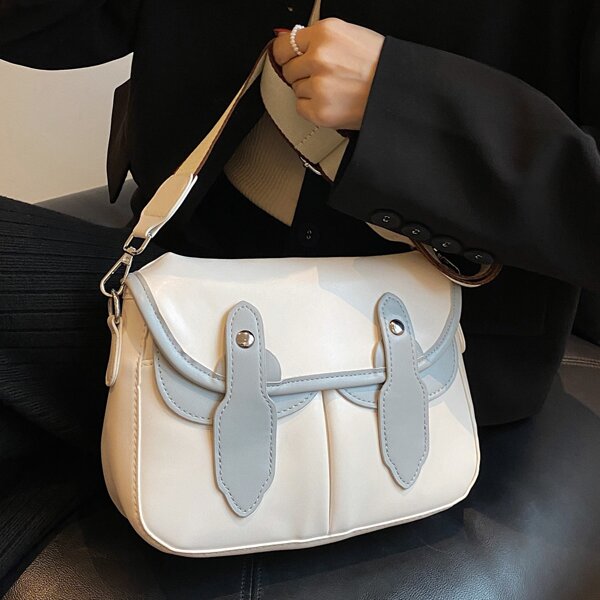 

Contrast Binding Flap Saddle Bag, White