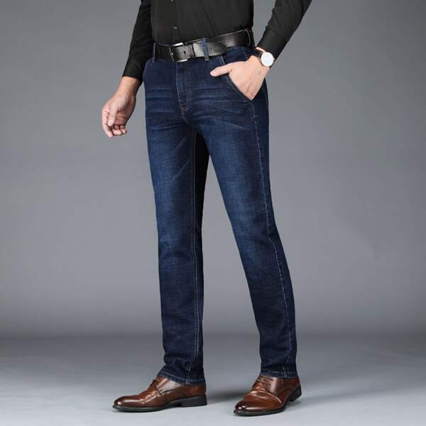 

Men Cat Whisker Straight Leg Jeans, Dark wash