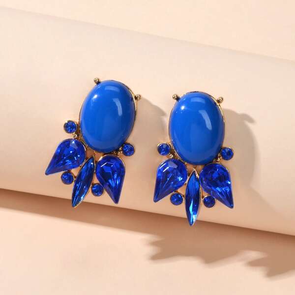

Rhinestone Decor Stud Earrings, Royal blue