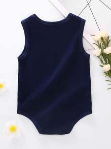 男嬰卡通猴子圖案背心連體衣 - 藏蓝色 - 查看 2