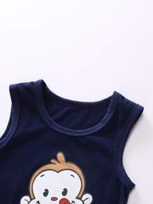 男嬰卡通猴子圖案背心連體衣 - 藏蓝色 - 查看 3