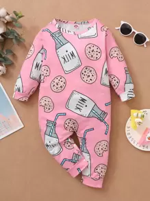 Baby Girl Cartoon Graphic Jumpsuit - Pink - View 1