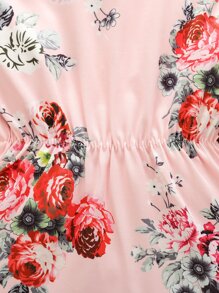 女婴印花緹花蕾絲邊連體衣和髮帶