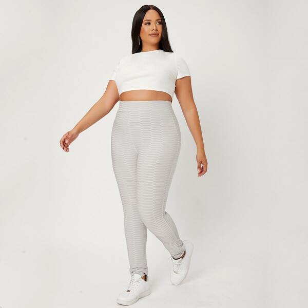 

Plus High Waist Textured Leggings, Light grey
