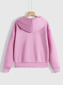 SHEIN Unity 拉鏈開襟落肩袖抽繩保暖連帽衫 - 粉色 - 查看 2