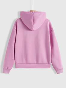 SHEIN Unity 拉鏈開襟落肩袖抽繩保暖連帽衫 - 粉色 - 查看 3