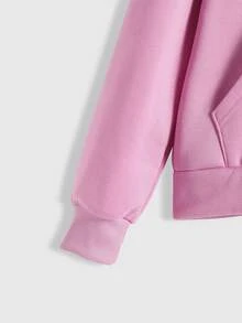 SHEIN Unity 拉鏈開襟落肩袖抽繩保暖連帽衫 - 粉色 - 查看 4