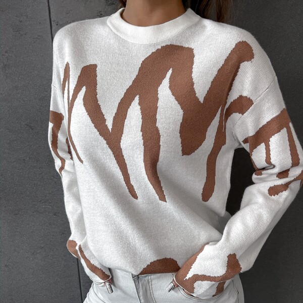 

Graphic Pattern Drop Shoulder Sweater, Multicolor