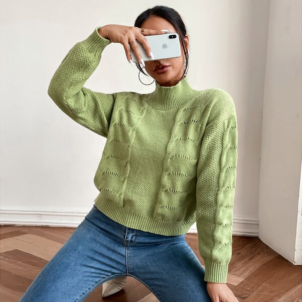 

Solid Mock Neck Sweater, Olive green