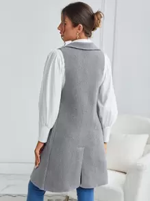 SHEIN Clasi Split Hem Pocket Side Vest Cardigan - Grey - View 2