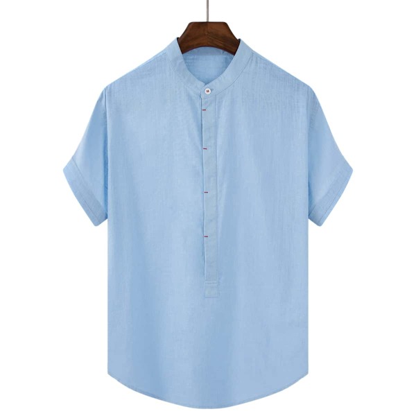 

Men Solid Mock Neck Short Sleeve Shirt, Baby blue