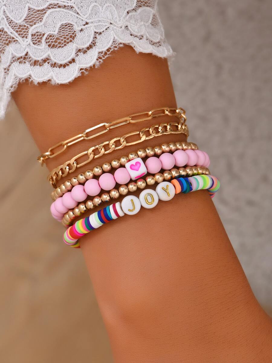6pcs Letter Decor Bracelet