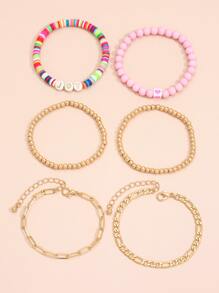 6pcs Letter Decor Bracelet