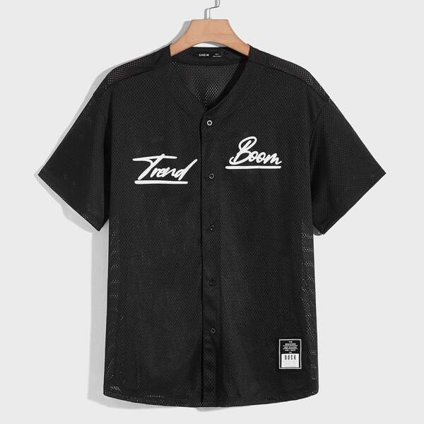 

Men Letter Graphic Patched Detail Shirt, Black