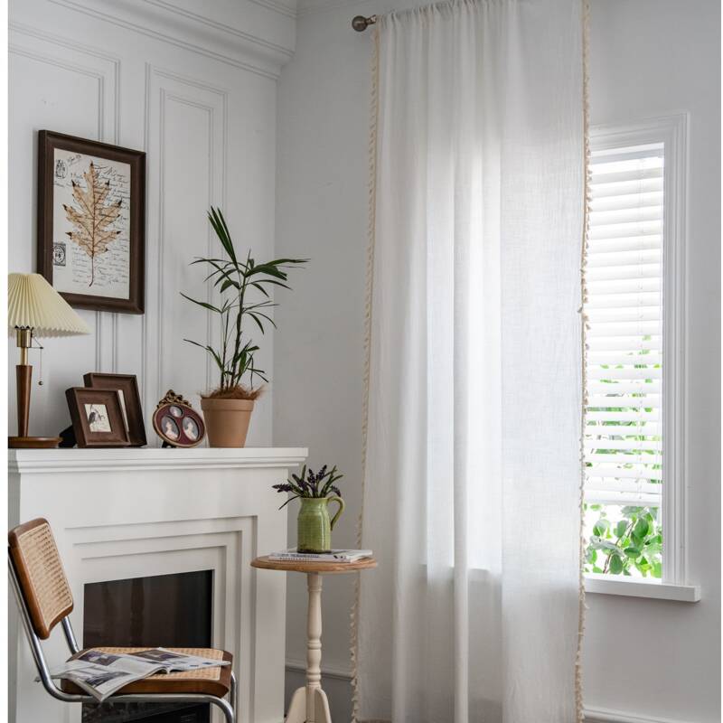 

Tassel Decor Single Panel Curtain, White