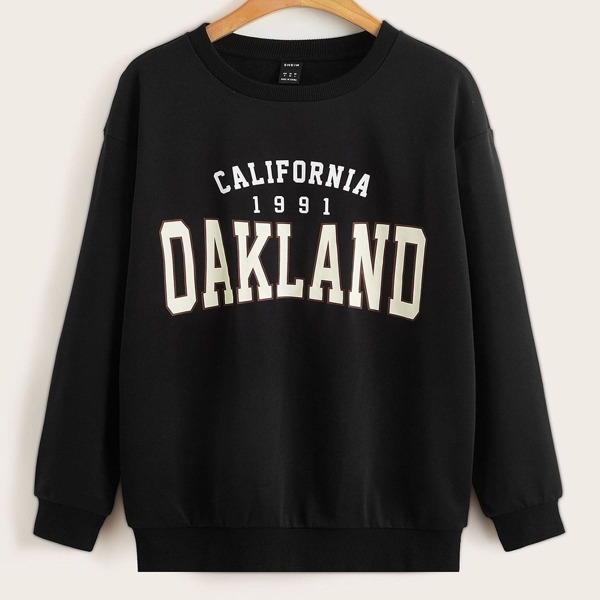 

Drop Shoulder Letter Graphic Pullover, Black
