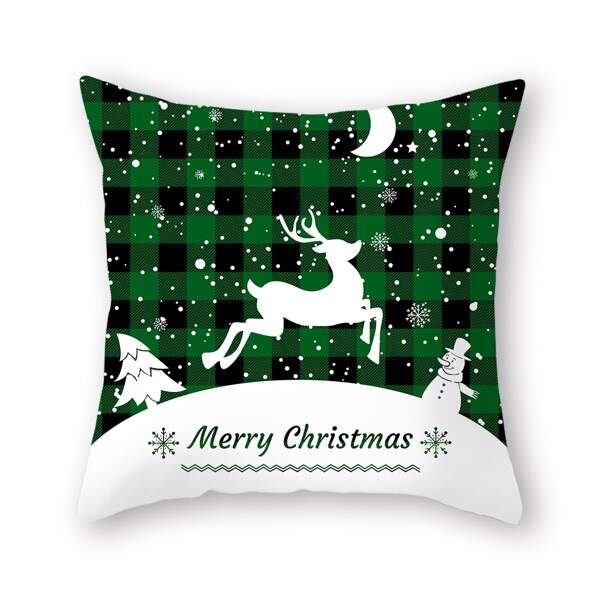 

Christmas Deer Print Cushion Cover Without Filler, Green
