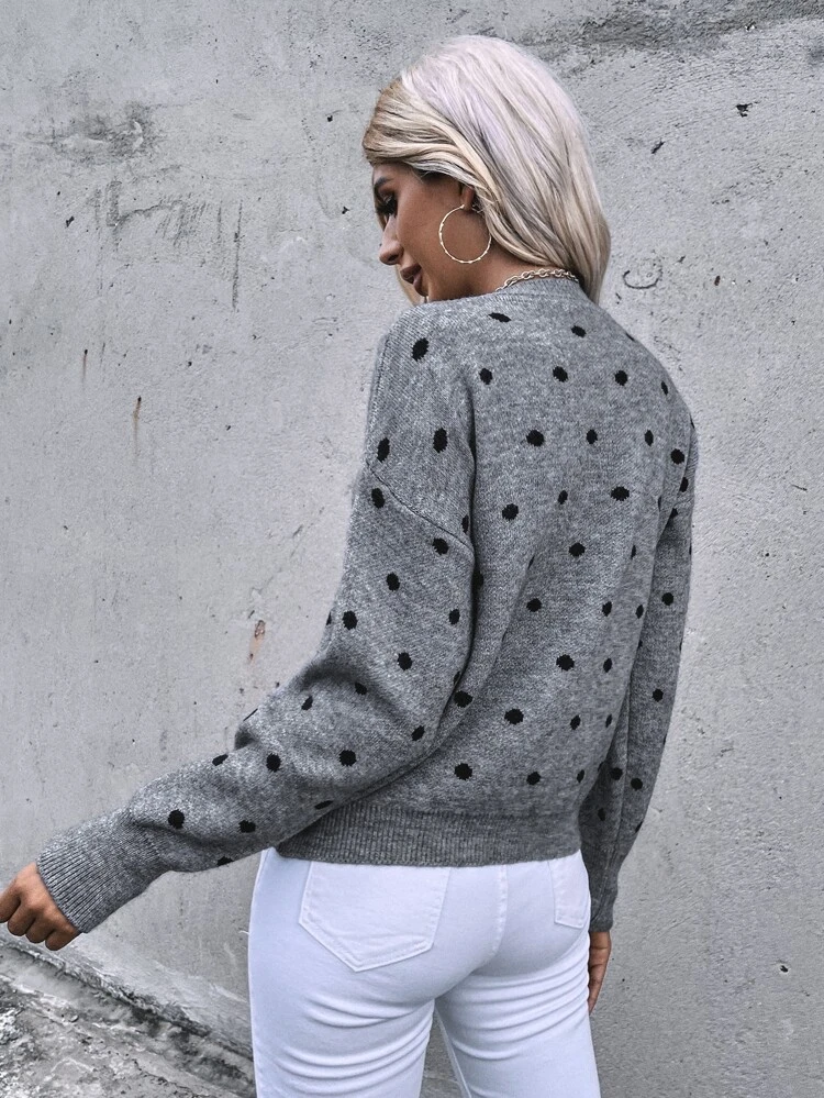 Polka Dot Drop Shoulder Sweater Oversized Sweater 