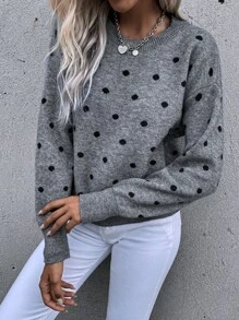 Aveloria Polka Dot Drop Shoulder Jumper - Grey - View 3
