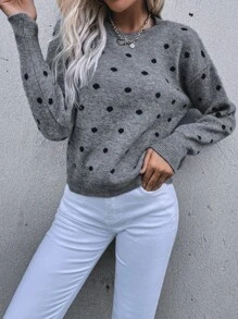 Aveloria Polka Dot Drop Shoulder Jumper - Grey - View 5