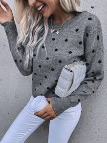 Aveloria Polka Dot Drop Shoulder Jumper - Grey - View 6