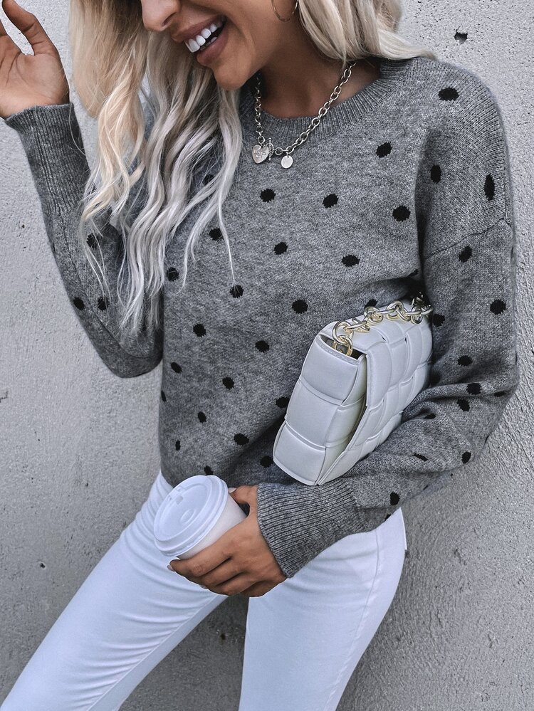 Polka Dot Drop Shoulder Sweater Oversized Sweater 