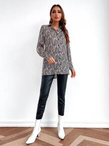 GENKIRA 佩斯利印花前排扣長款襯衫 - 彩色 - 查看 3