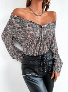 GENKIRA 佩斯利印花前排扣長款襯衫 - 彩色 - 查看 5