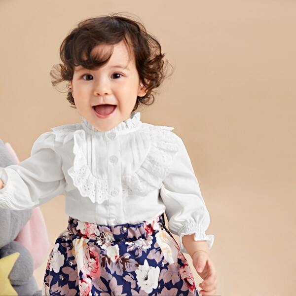 

Baby Girl Eyelet Embroidered Button Front Blouse, White