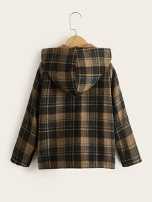 SHEIN 小男童格紋前口袋連帽外套