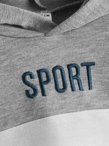 SHEIN Toddler Boys Embroidery Letter Colourblock Hoodie - Multicolor - View 3