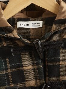 SHEIN 小男童格紋前口袋連帽外套