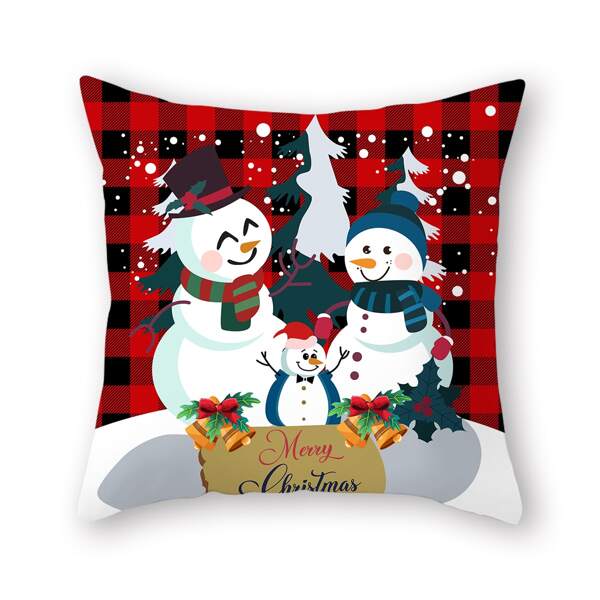 

Christmas Snowman Print Cushion Cover Without Filler, Multicolor