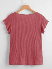 SHEIN LUNE Áo thun Plus size viền lá sen Cao thấp Viên lá sen màu trơn Giải trí - Màu Hoa hồng đỏ - Xem 2