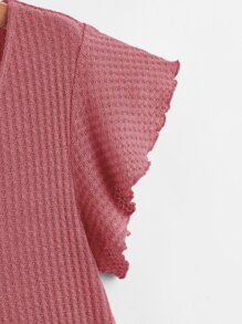 SHEIN LUNE Áo thun Plus size viền lá sen Cao thấp Viên lá sen màu trơn Giải trí - Màu Hoa hồng đỏ - Xem 4