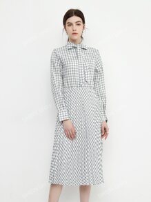 Mock Neck Tie Back Plaid Dress