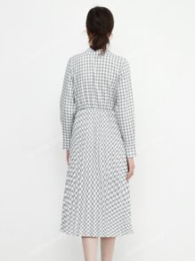 Mock Neck Tie Back Plaid Dress