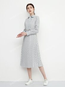 Mock Neck Tie Back Plaid Dress