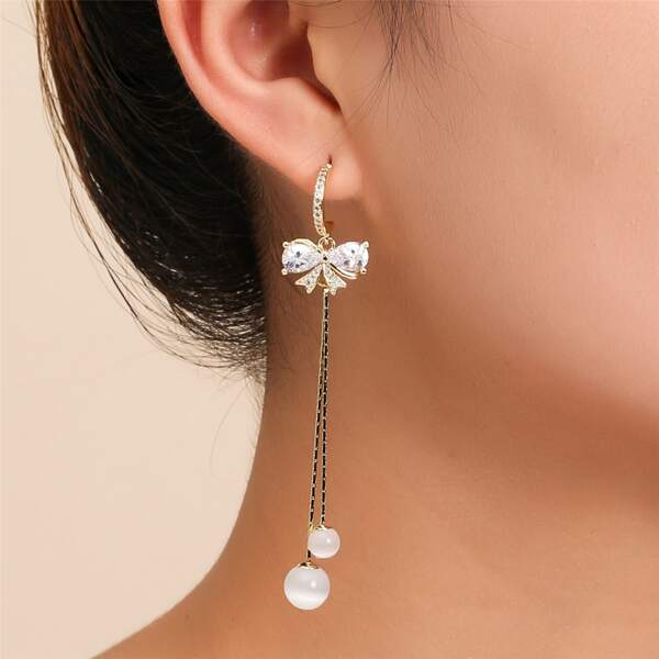 

14K Gold Plated Zircon Bow Decor Drop Earrings