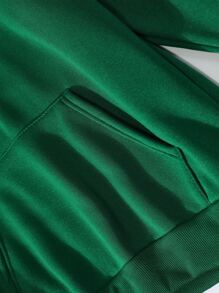 INAWLY 標語圖案袋鼠口袋加絨內裏連帽衫 - 墨綠色 - 查看 8